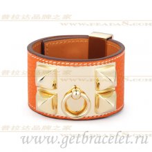 Hermes Collier de Chien Bracelet Orange With Gold